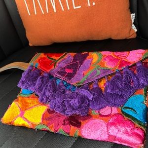 Floral Fabric Tassel Clutch